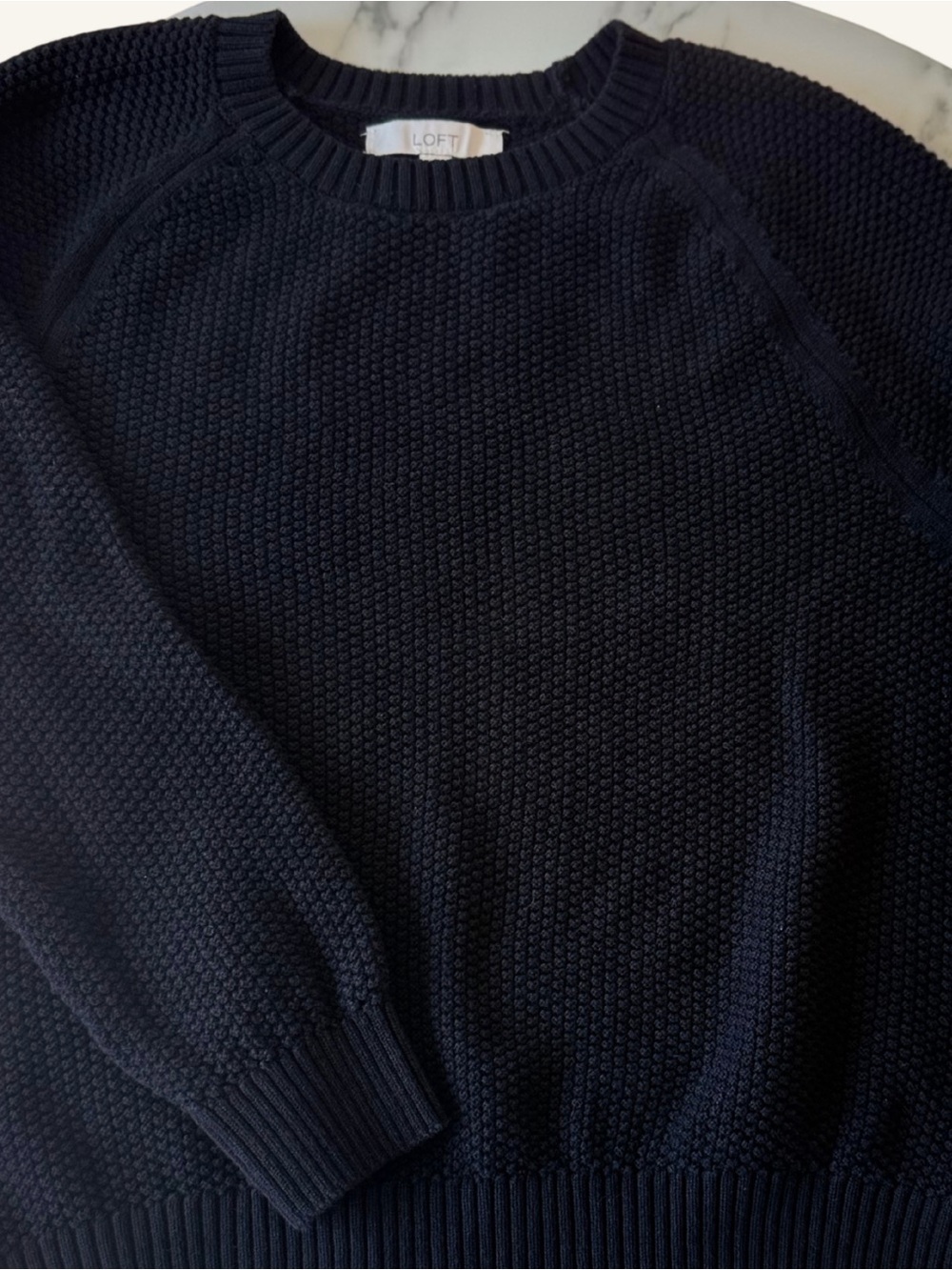 LOFT Black Textured Knit Crewneck Sweater Size XL 100% Cotton